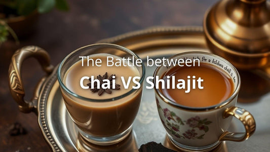 Chai vs Shilajit image with moksha botanicals logo