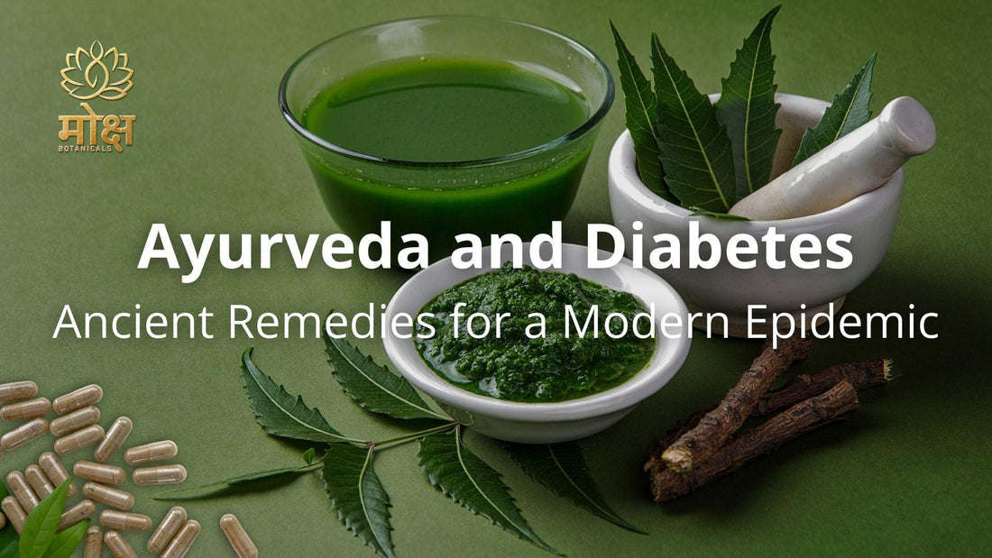 Ayurveda for Diabetes banner image with Moksha botanicals logo