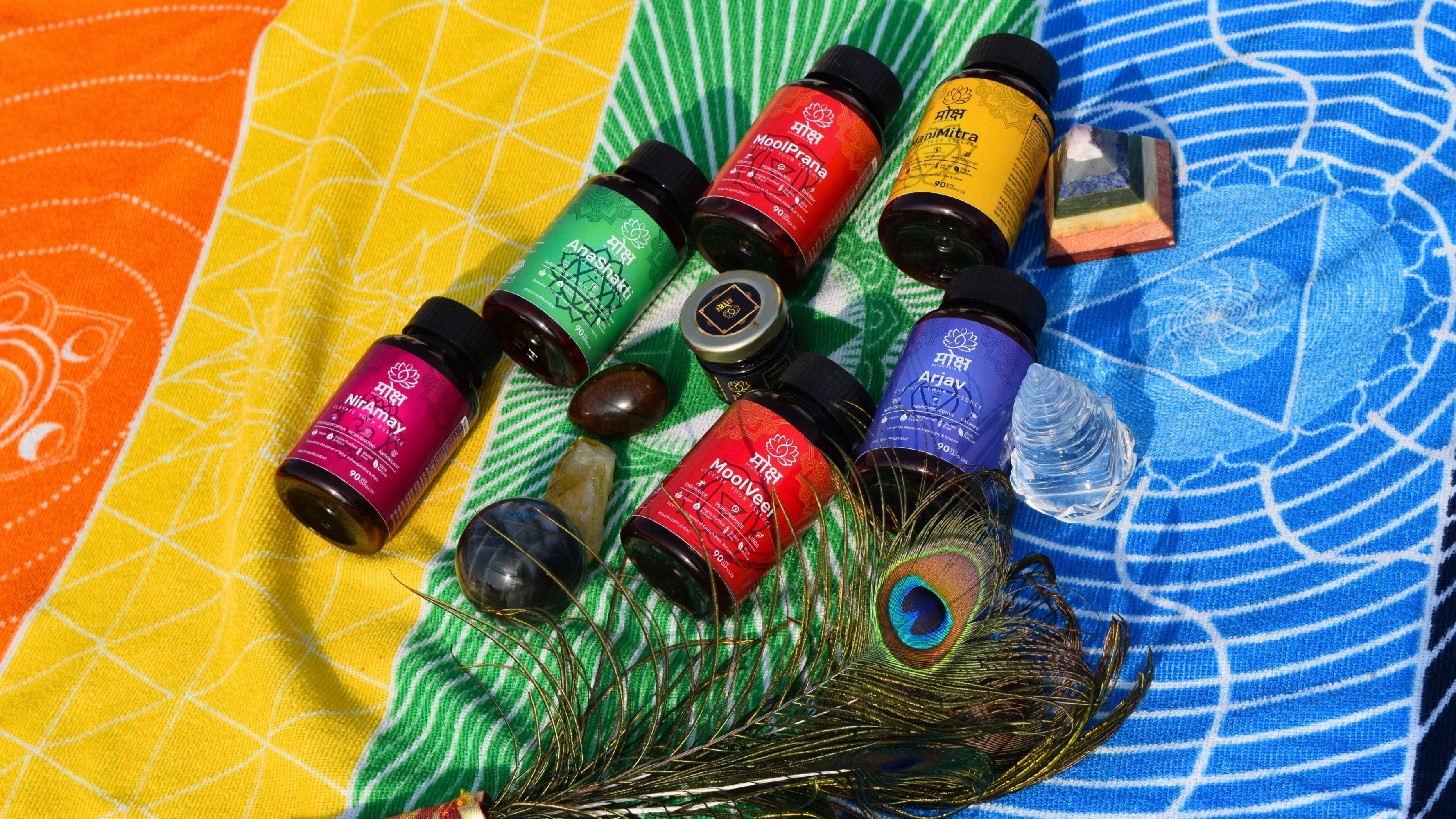 moksha botanicals banner with all products